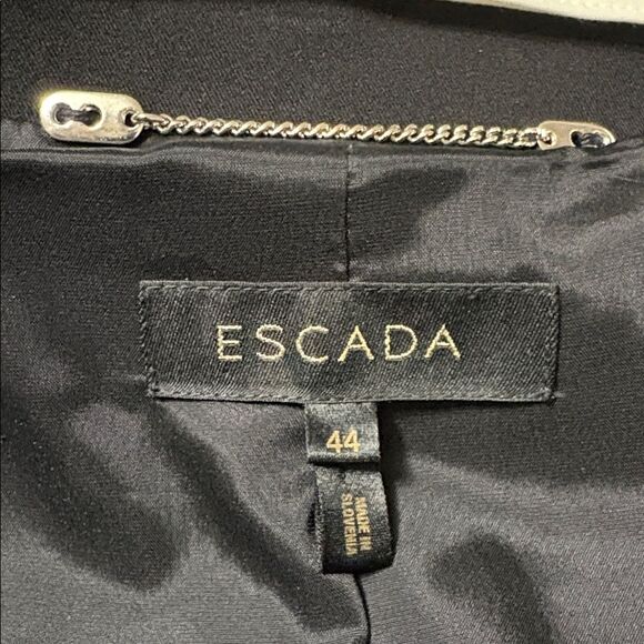 Escada Black Full Zip Lined Jacket White Removable Collar Sz 44/US Lg 12 Stretch - Picture 5 of 16